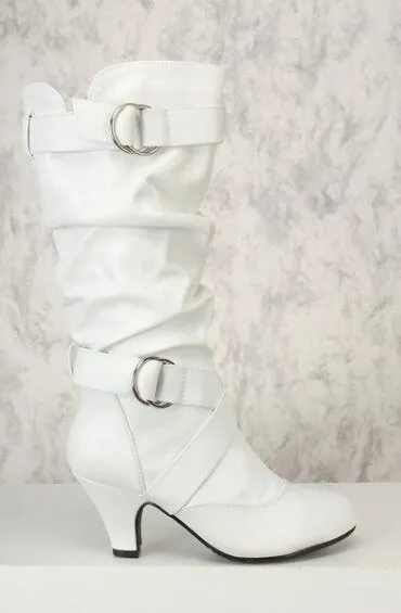 Knee high sexy slouch boots with buckles