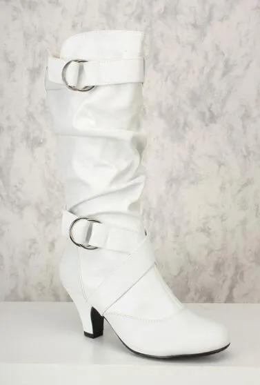 Knee high sexy slouch boots with buckles