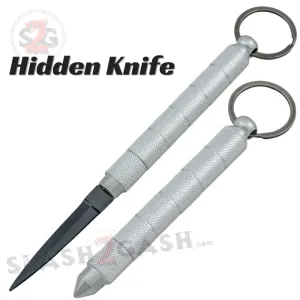 Kubotan Hidden Knife Self Defense Stick Keychain w/ Dagger - Silver