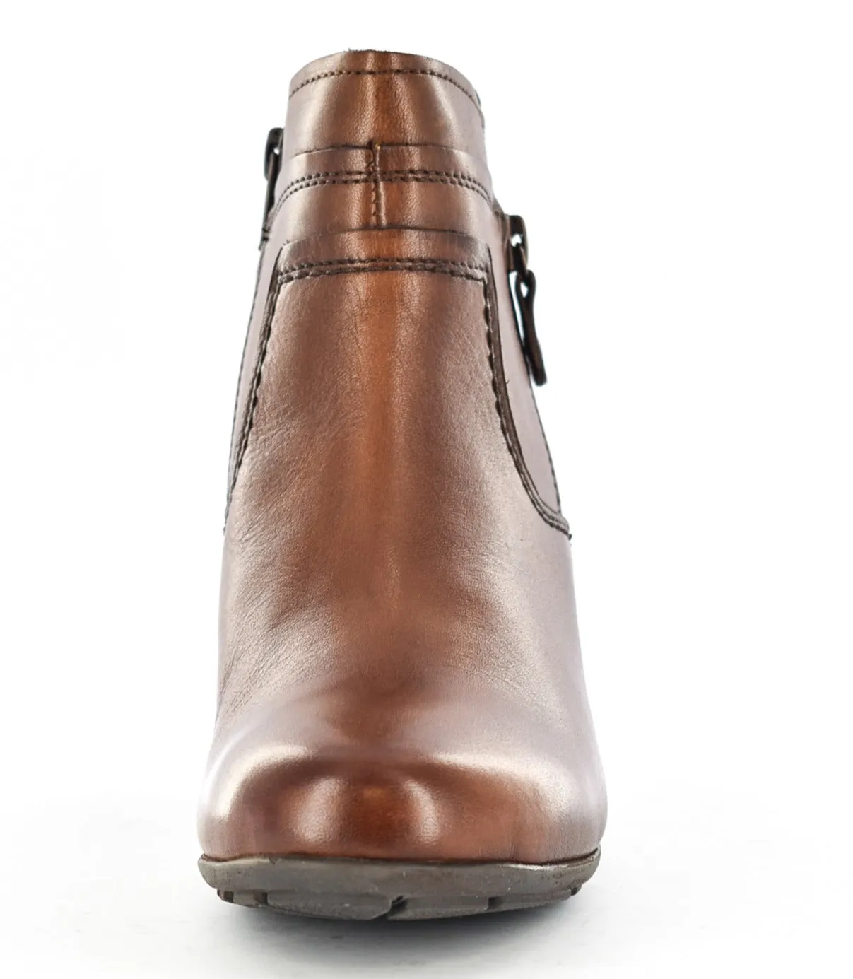 Ladies Genuine Leather Cone Heel Side Zip Smart Ankle Boots