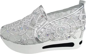 Ladmiple Sneakers For Women Walking Shoes Wide Width Slip On Sparkly Glitter Shoes Fashion Dressy Summer Flats Loafers