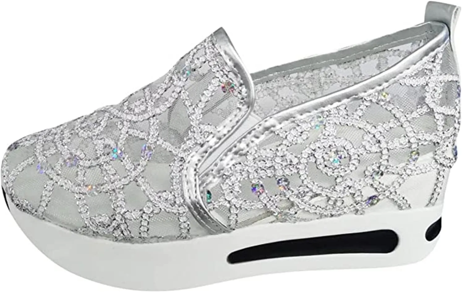 Ladmiple Sneakers For Women Walking Shoes Wide Width Slip On Sparkly Glitter Shoes Fashion Dressy Summer Flats Loafers
