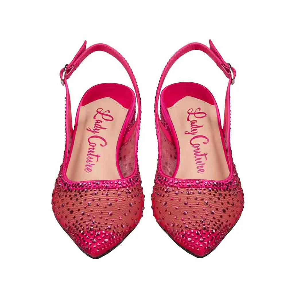 Lady Couture DEMI Fuchsia Rhinestone Mesh Slingback Block with 2.5-Inch Heel