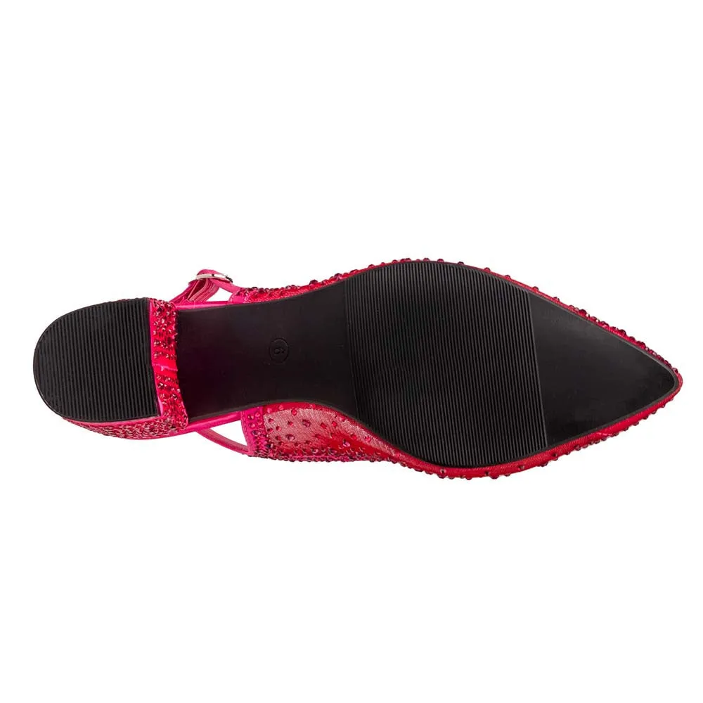 Lady Couture DEMI Fuchsia Rhinestone Mesh Slingback Block with 2.5-Inch Heel