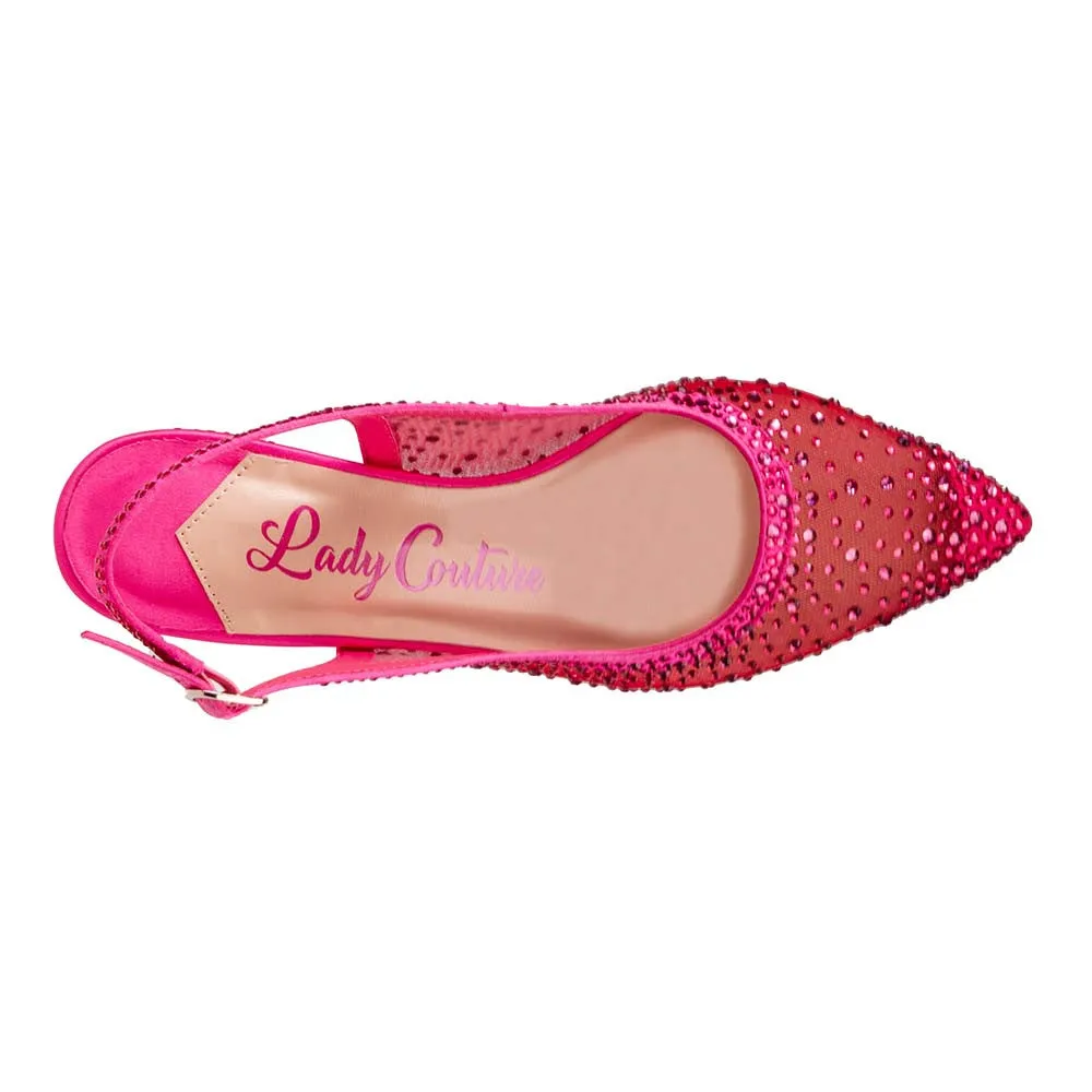 Lady Couture DEMI Fuchsia Rhinestone Mesh Slingback Block with 2.5-Inch Heel