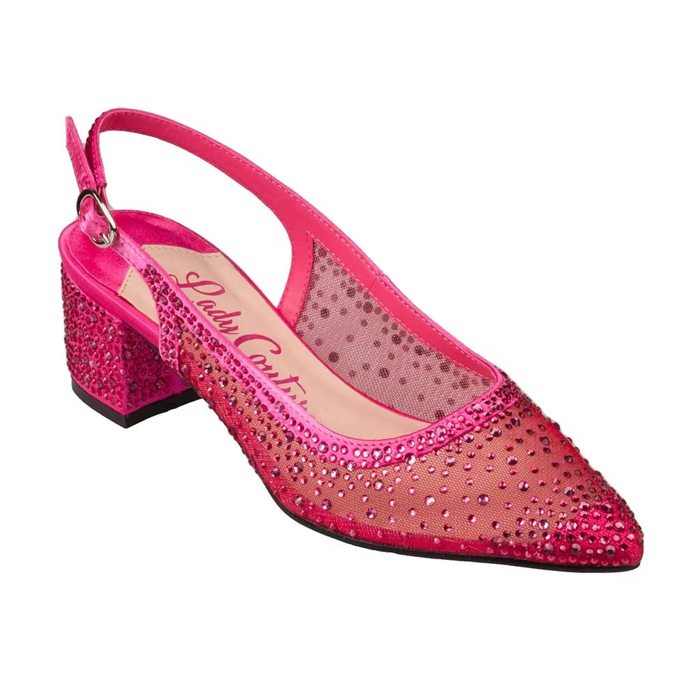 Lady Couture DEMI Fuchsia Rhinestone Mesh Slingback Block with 2.5-Inch Heel