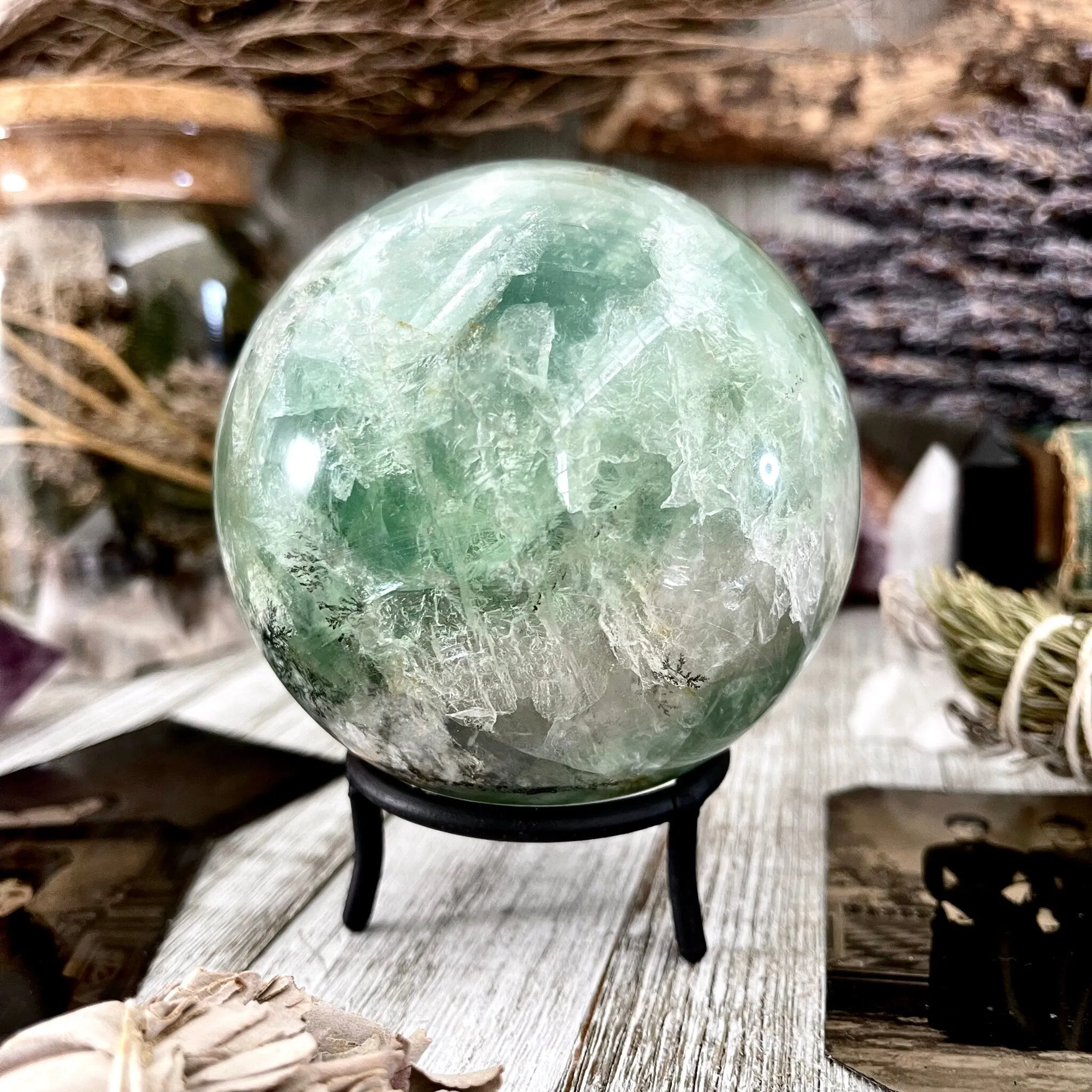 Large Green Fluorite Crystal Ball / FoxlarkCrystals