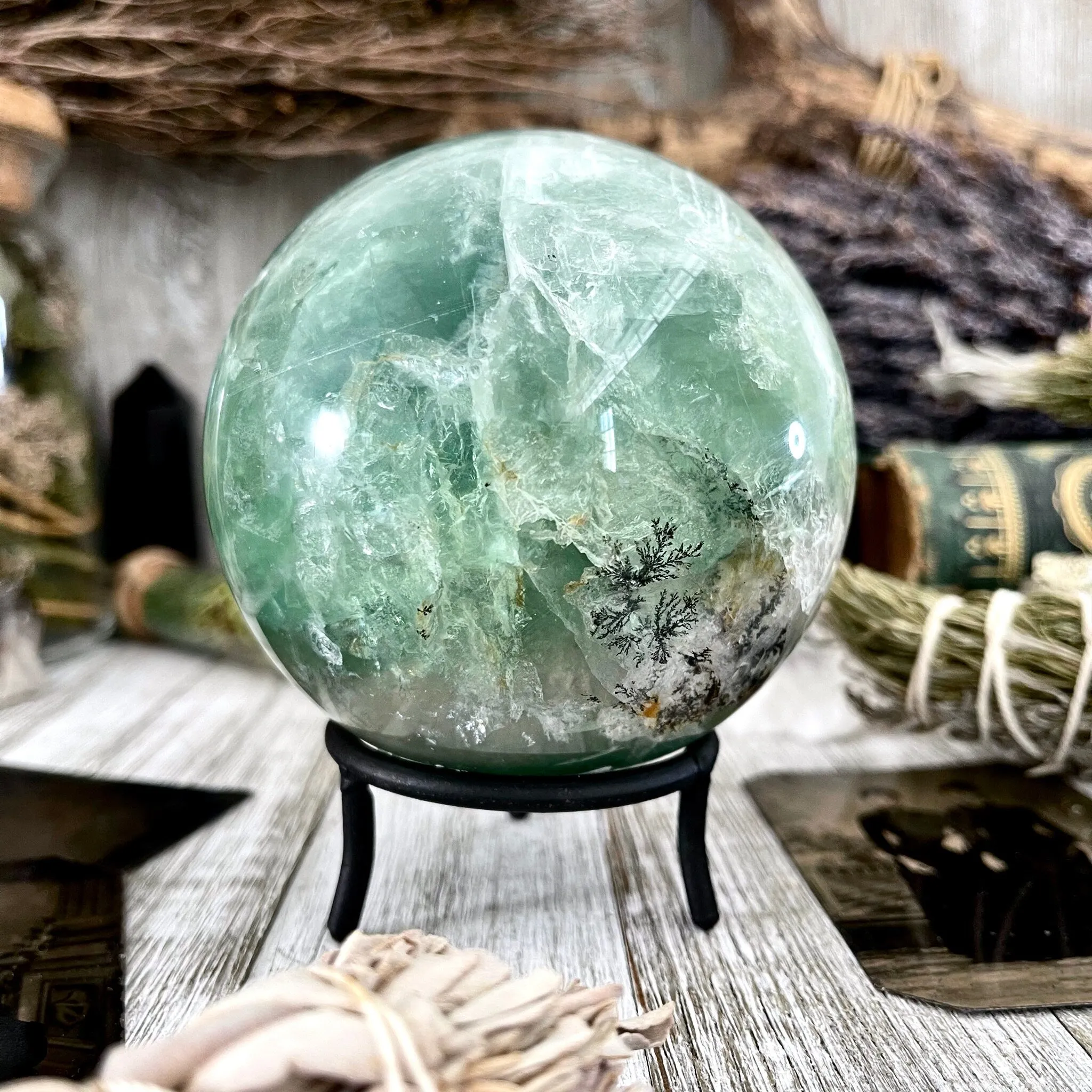 Large Green Fluorite Crystal Ball / FoxlarkCrystals