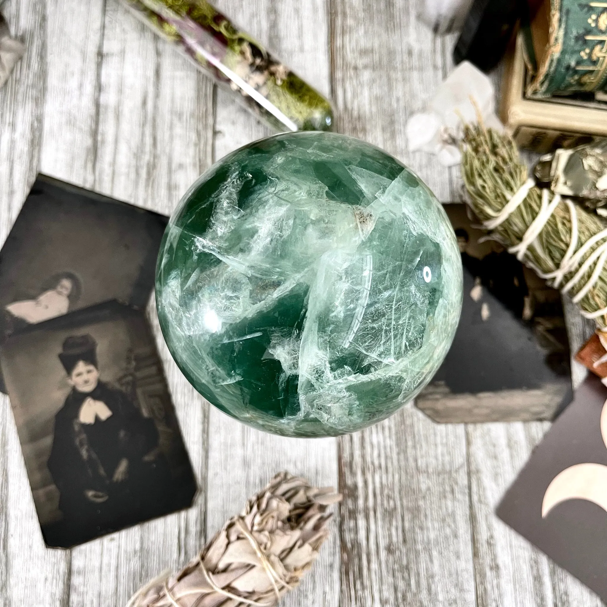 Large Green Fluorite Crystal Ball / FoxlarkCrystals