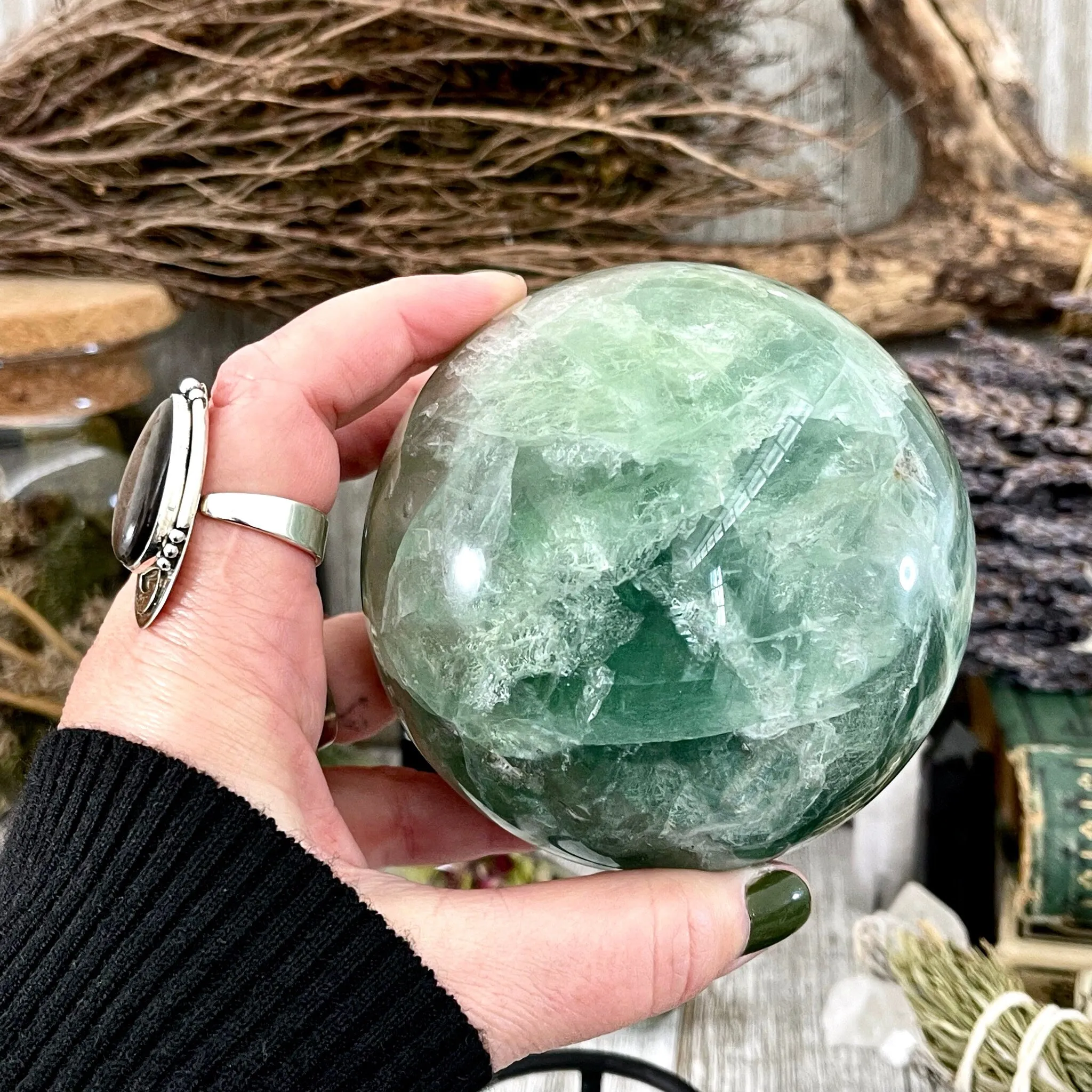 Large Green Fluorite Crystal Ball / FoxlarkCrystals