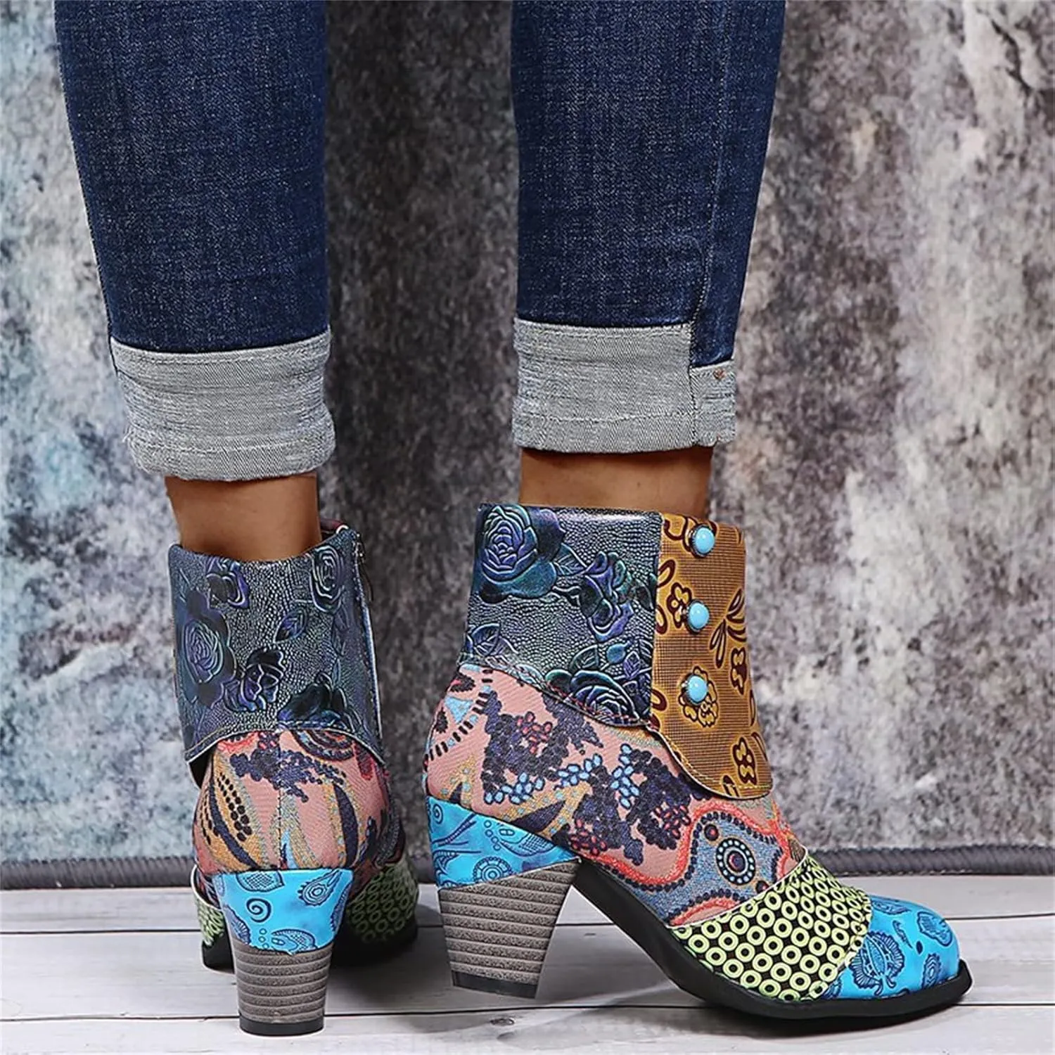 Lausiuoe Ankle Boots For Women Dressy Chunky Heel Slip on Bootie Fashion Wide Width Side Zipper Western Short Boots