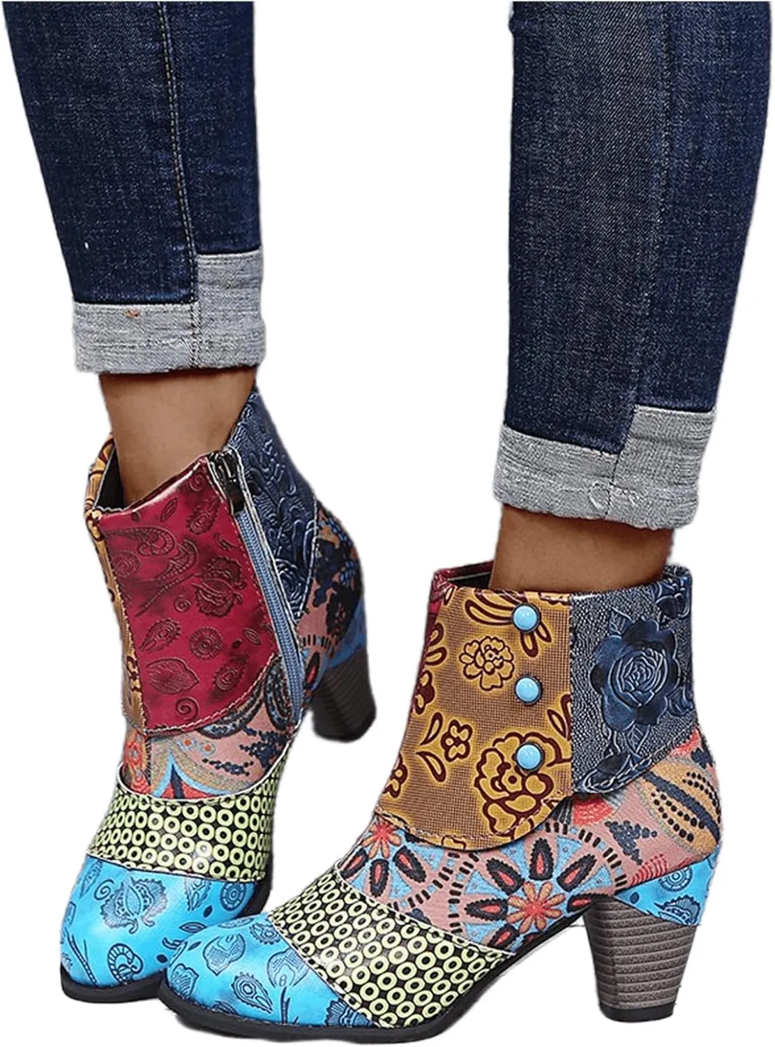 Lausiuoe Ankle Boots For Women Dressy Chunky Heel Slip on Bootie Fashion Wide Width Side Zipper Western Short Boots