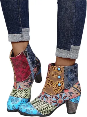 Lausiuoe Ankle Boots For Women Dressy Chunky Heel Slip on Bootie Fashion Wide Width Side Zipper Western Short Boots