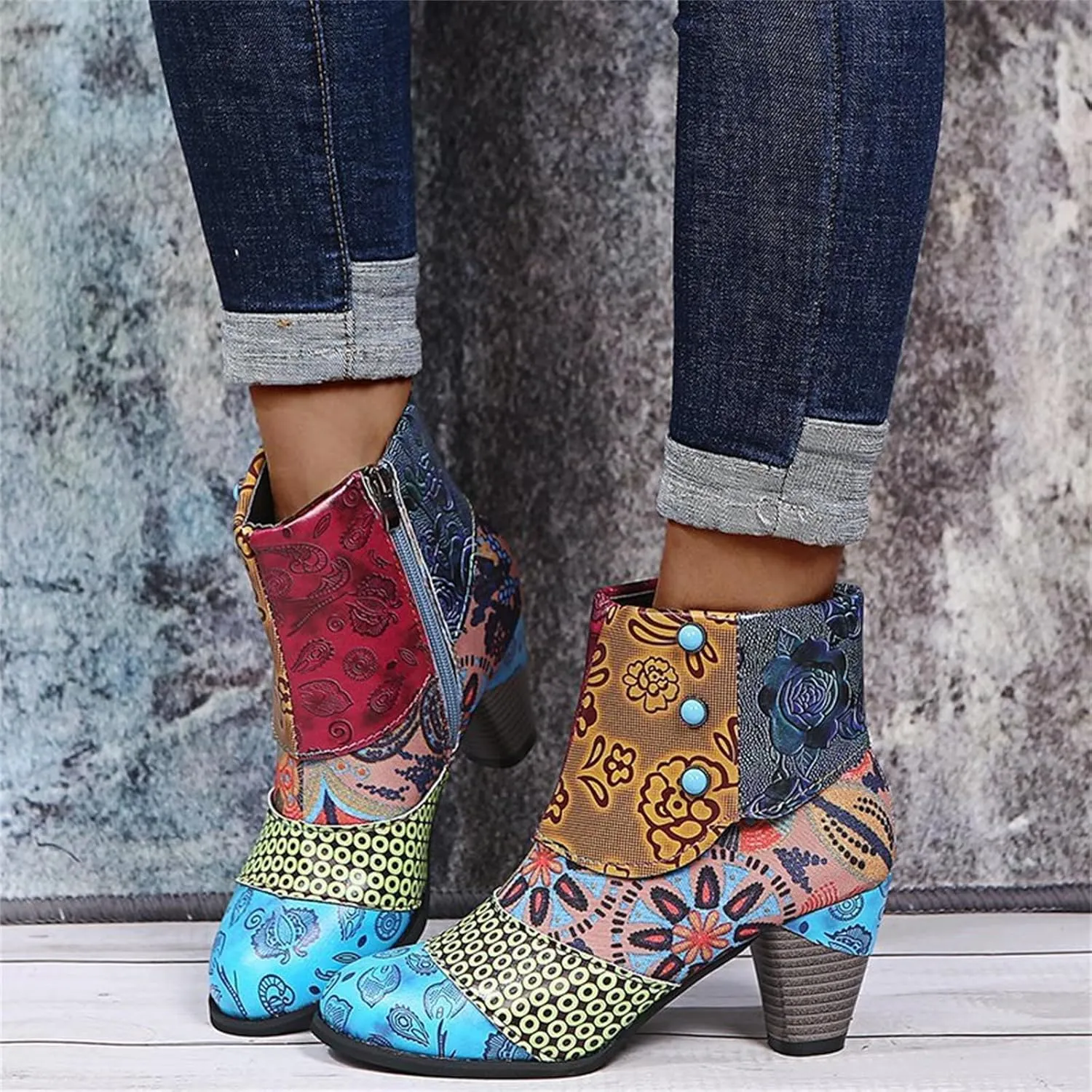 Lausiuoe Boots For Women Ankle Booties Sexy Low Heels Cowgirl Cowboy Chunky Stacked Mid Heel Zipper Western Short Boots