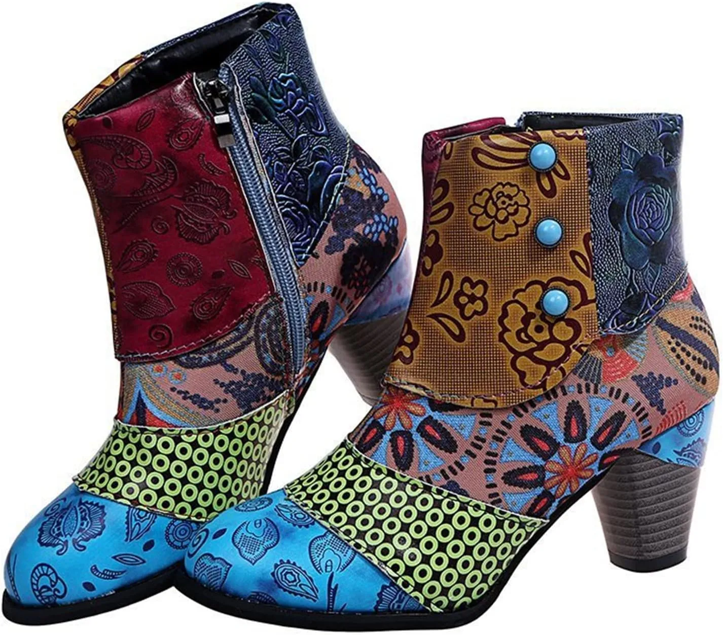 Lausiuoe Boots For Women Ankle Booties Sexy Low Heels Cowgirl Cowboy Chunky Stacked Mid Heel Zipper Western Short Boots