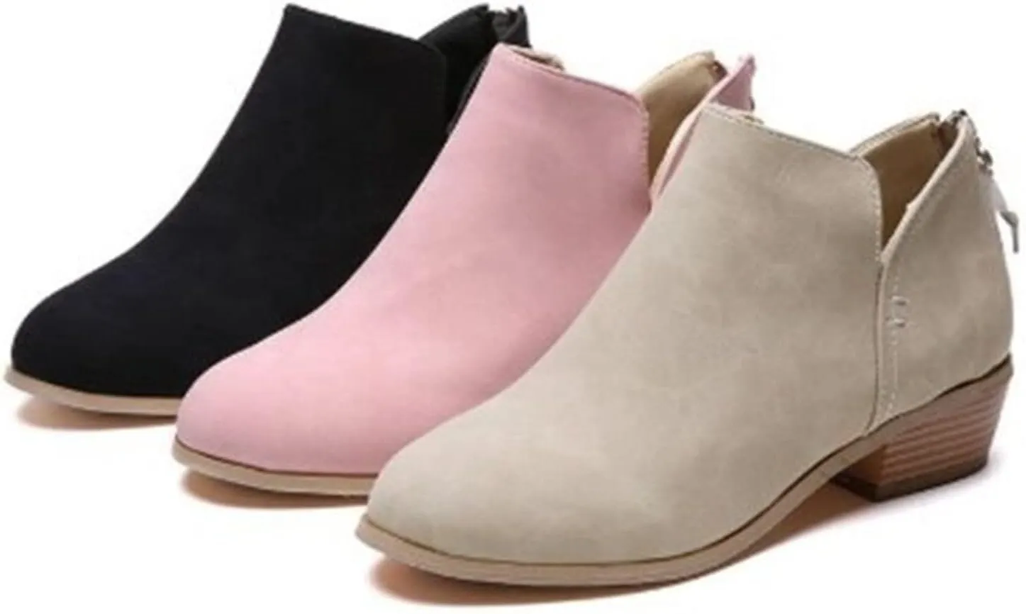 Lausiuoe Boots For Women Ankle Booties Sexy Low Heels Fashion Chunky Stacked Mid Heel Side Zipper Short Western Booties