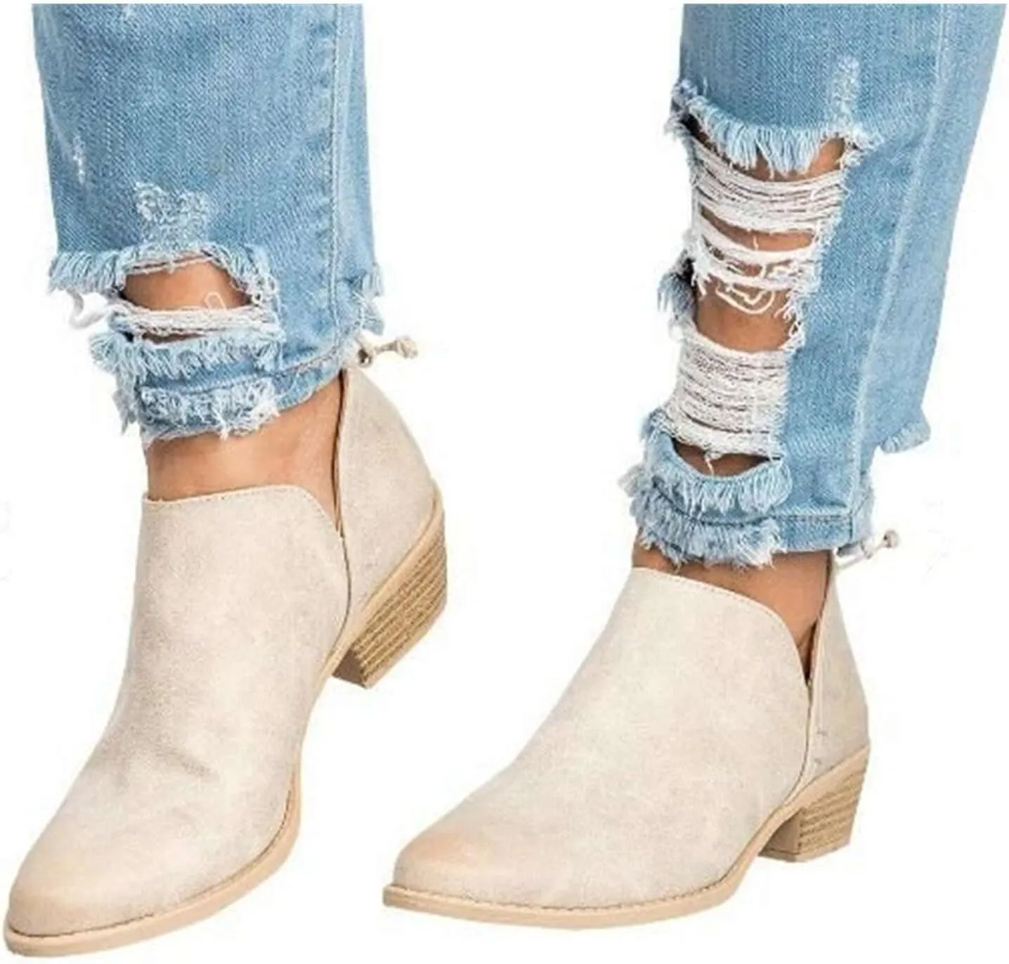 Lausiuoe Boots For Women Ankle Booties Sexy Low Heels Fashion Chunky Stacked Mid Heel Side Zipper Short Western Booties