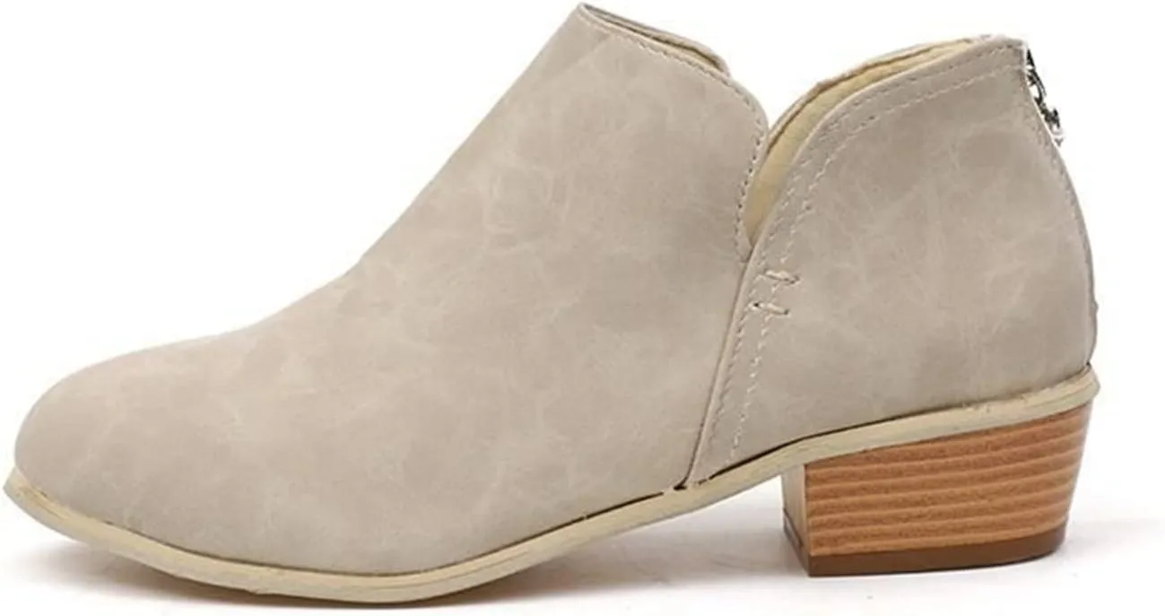 Lausiuoe Boots For Women Ankle Booties Sexy Low Heels Fashion Chunky Stacked Mid Heel Side Zipper Short Western Booties