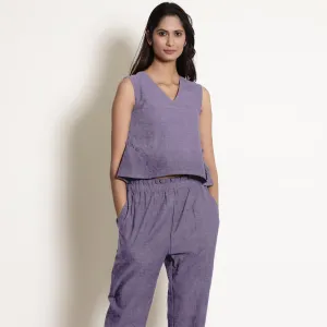 Lavender 100% Linen V-Neck Flared Godet Top