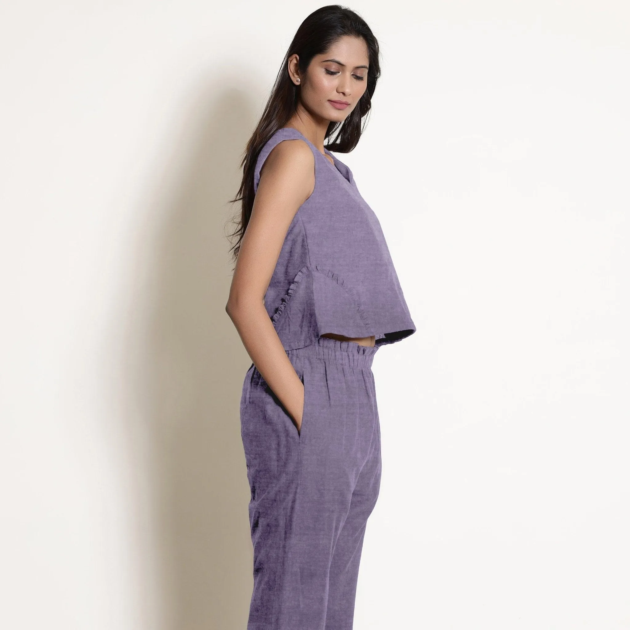 Lavender 100% Linen V-Neck Flared Godet Top