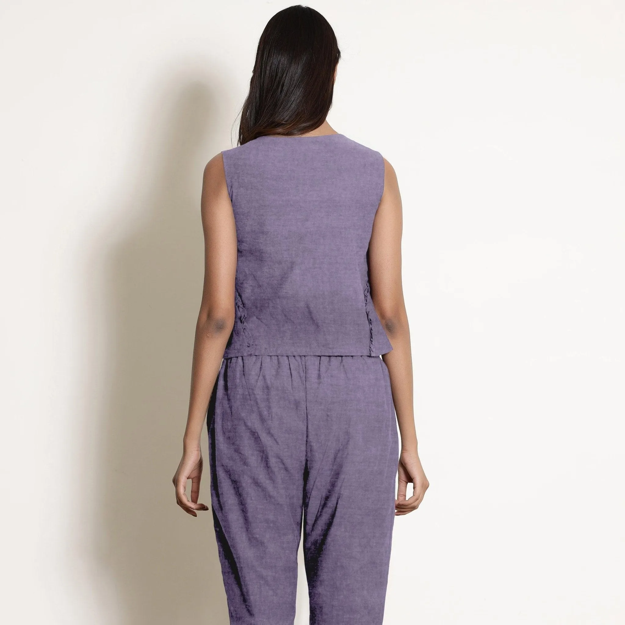 Lavender 100% Linen V-Neck Flared Godet Top