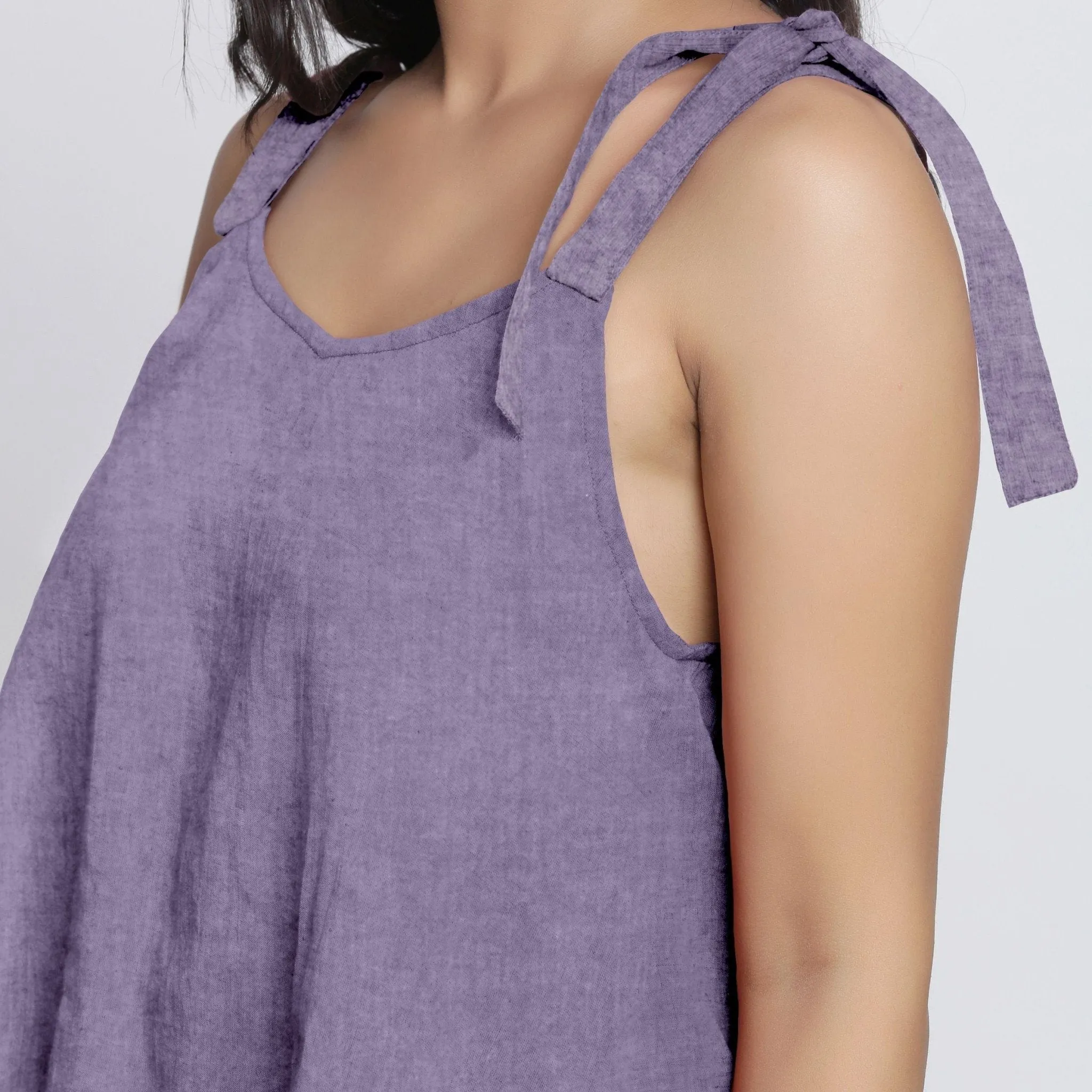 Lavender Linen Convertible Tie-Up Spaghetti Top