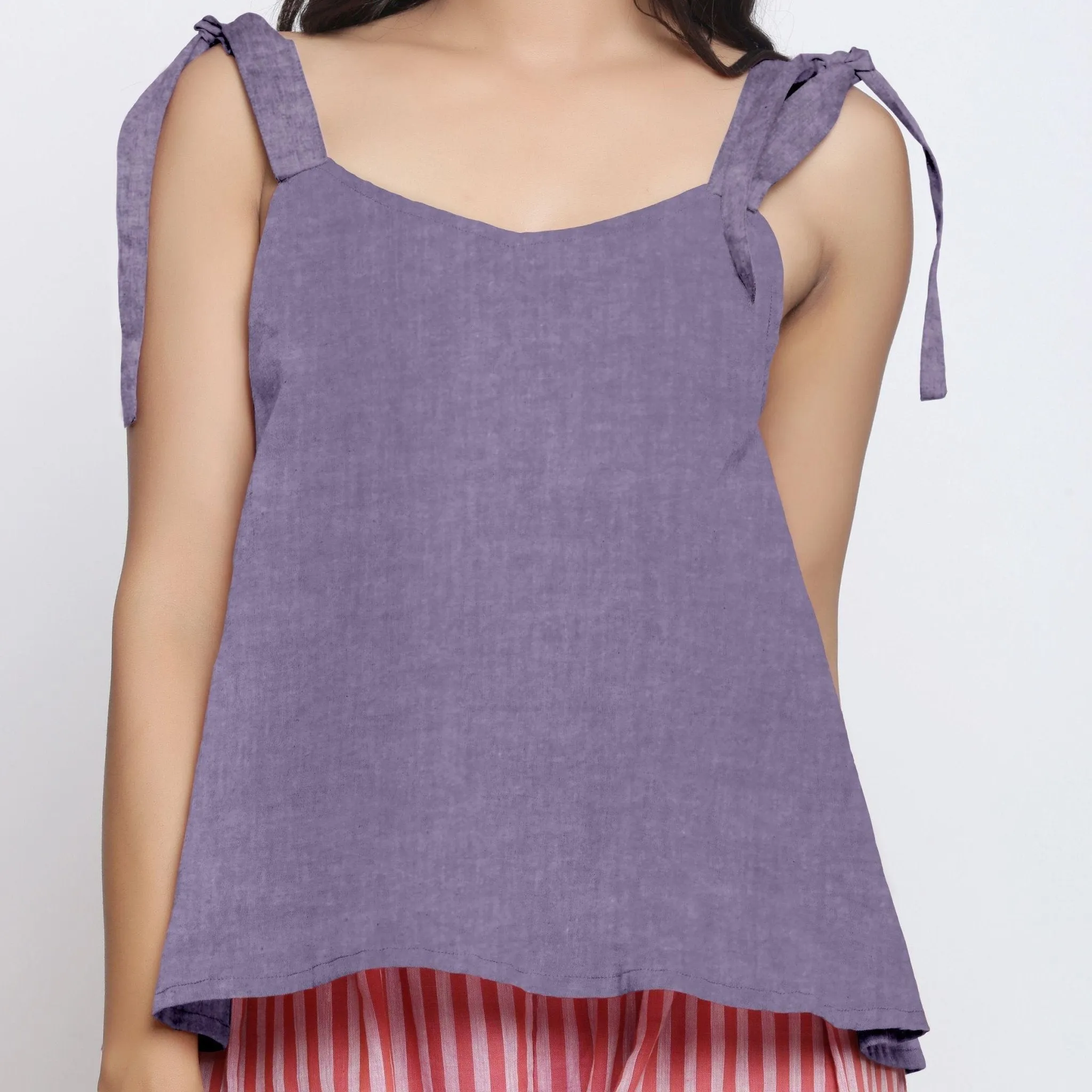 Lavender Linen Convertible Tie-Up Spaghetti Top
