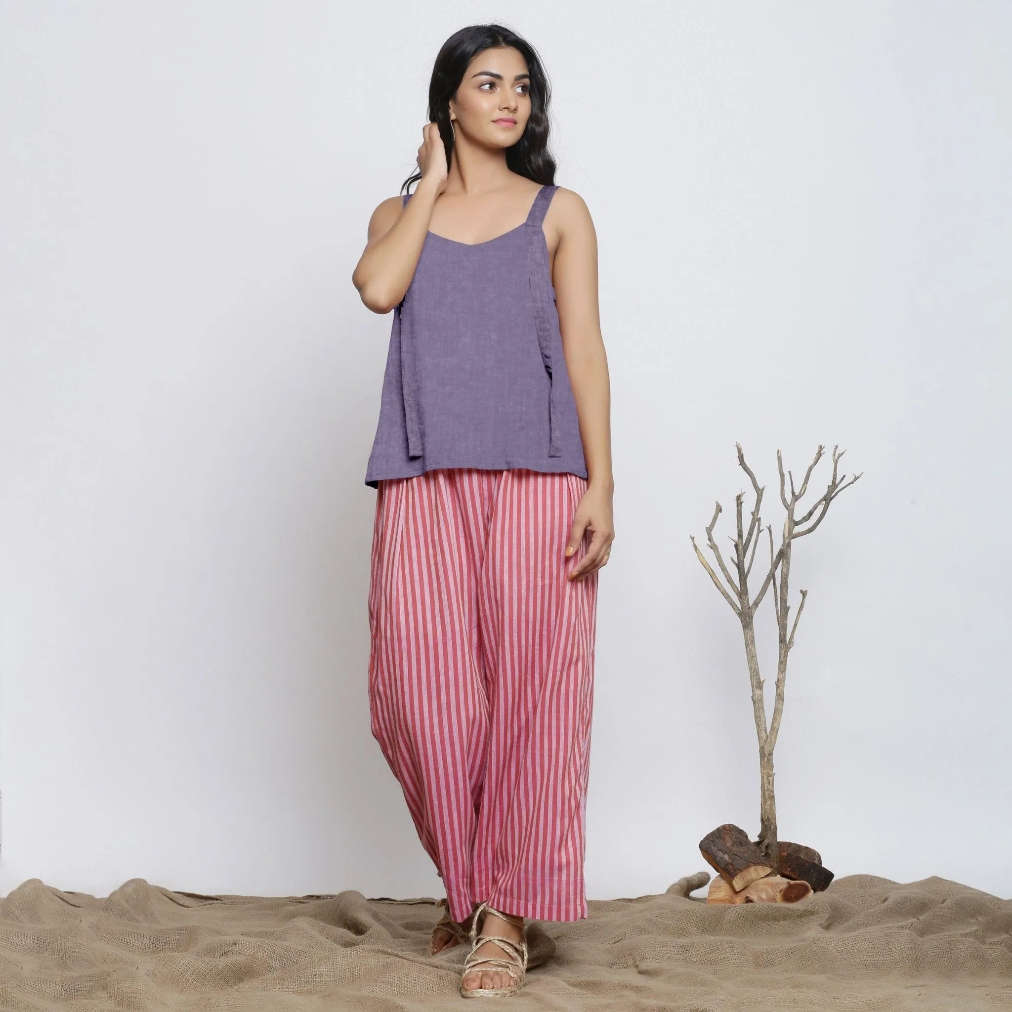 Lavender Linen Convertible Tie-Up Spaghetti Top