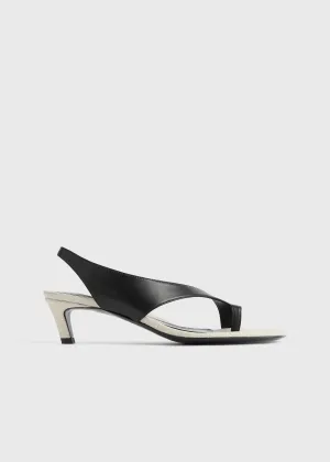 Leather heeled thong sandals black/sand
