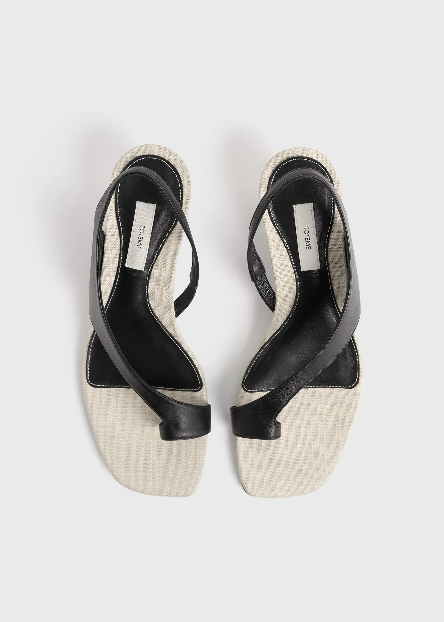 Leather heeled thong sandals black/sand
