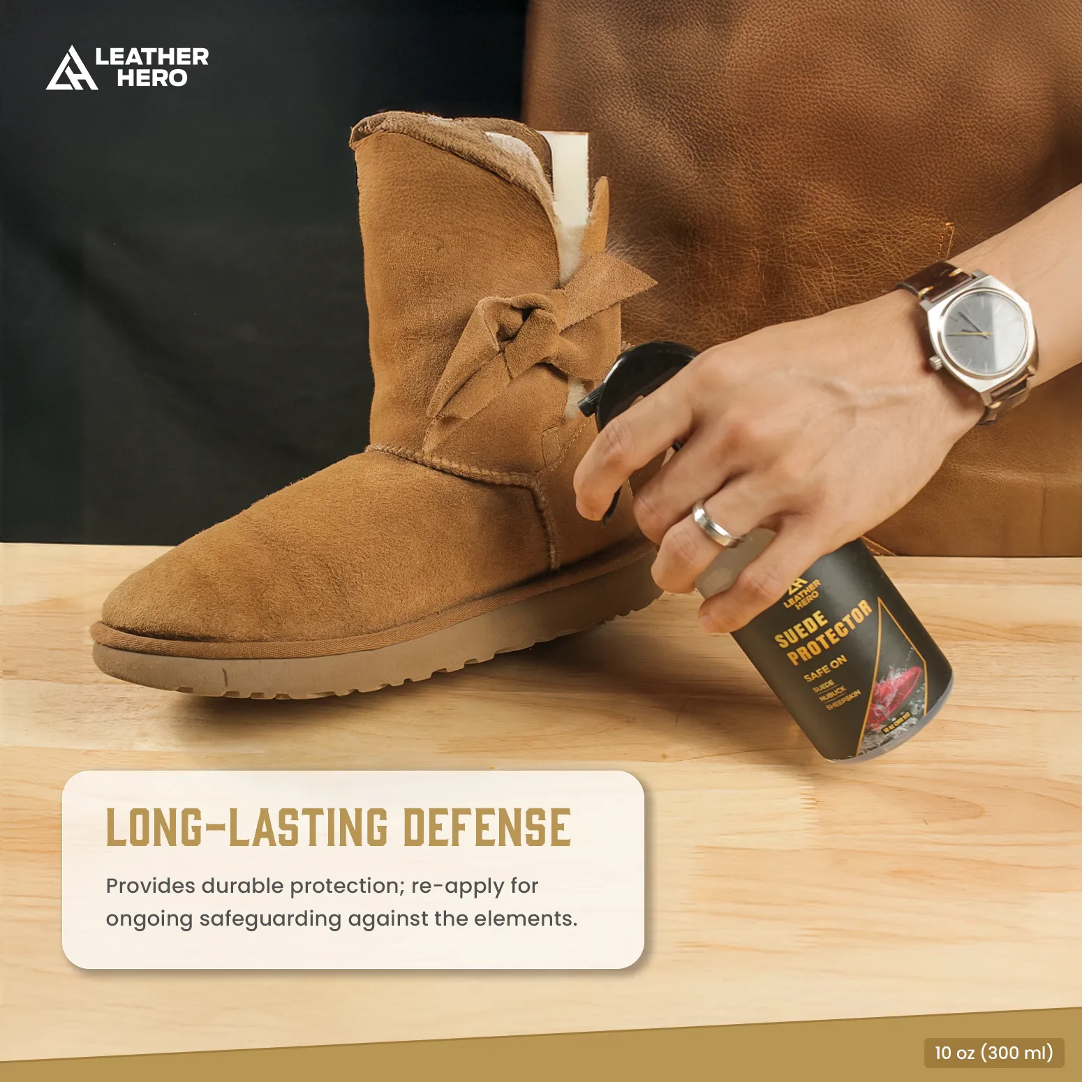Leather Hero Suede Protector Compatible with Ugg Boots (10oz) - Waterproofing Spray for Suede Boots, Shoes, Jackets, Accessories - Water & Stain Repellant Spray