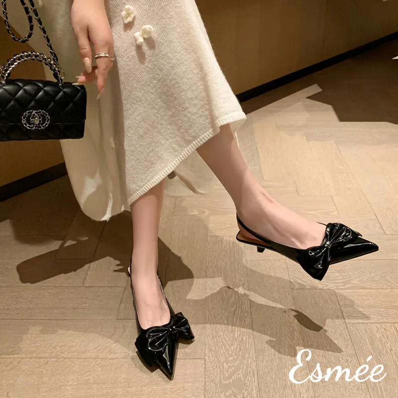 Leather High Heel Sandals with Big Bow Knot Design