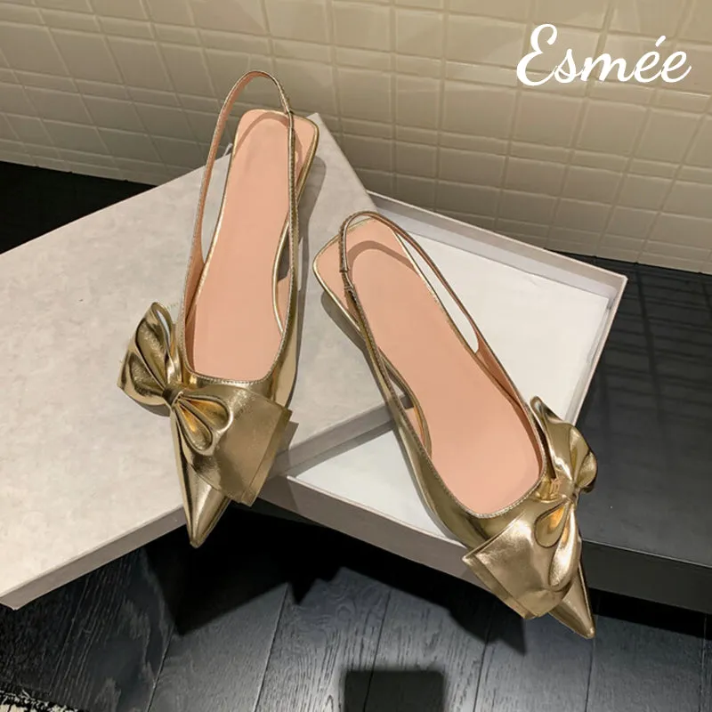 Leather High Heel Sandals with Big Bow Knot Design
