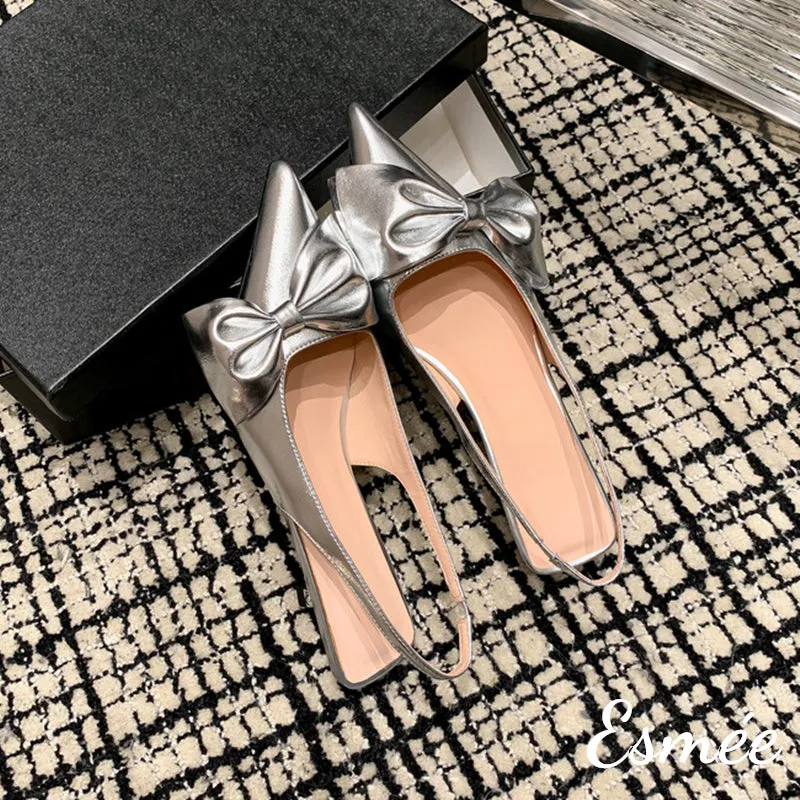 Leather High Heel Sandals with Big Bow Knot Design