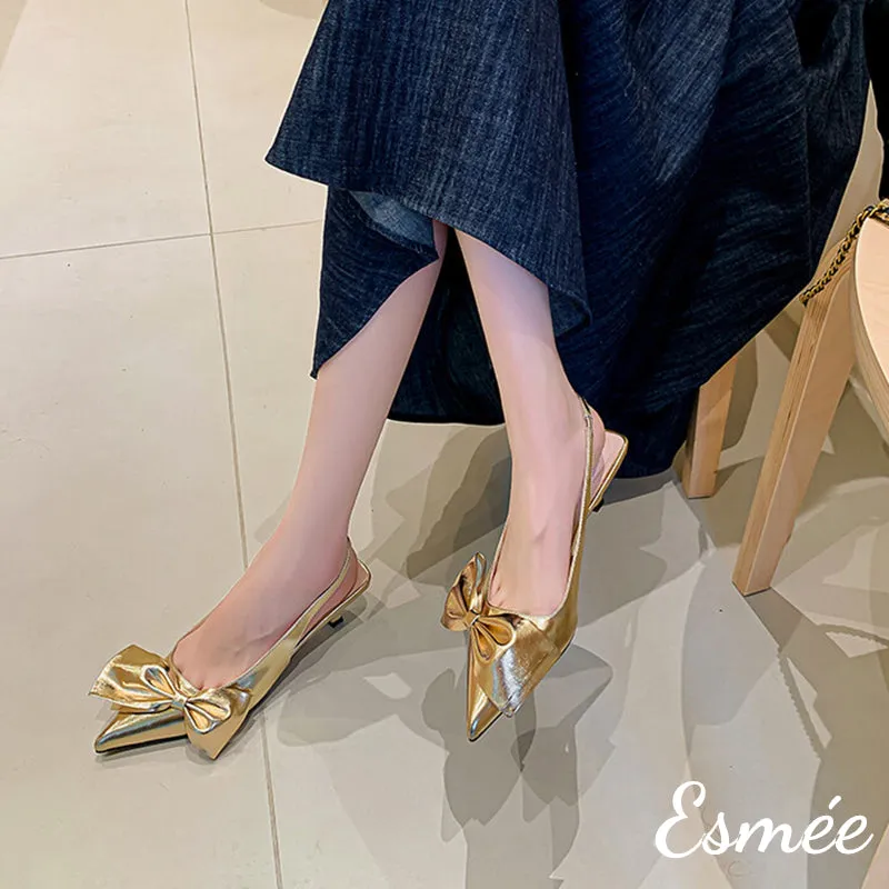 Leather High Heel Sandals with Big Bow Knot Design