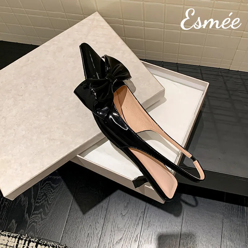 Leather High Heel Sandals with Big Bow Knot Design