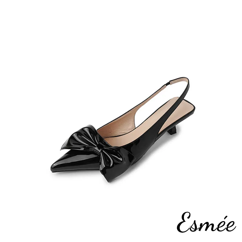 Leather High Heel Sandals with Big Bow Knot Design