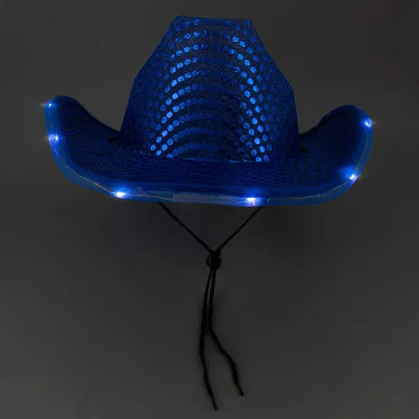 LED Light Up Flashing Sequin Blue & Purple Cowboy Hat - Pack of 2 Hats