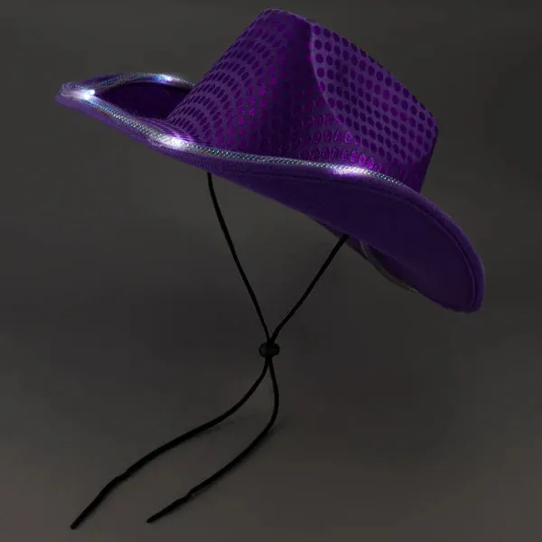 LED Light Up Flashing Sequin Blue & Purple Cowboy Hat - Pack of 2 Hats