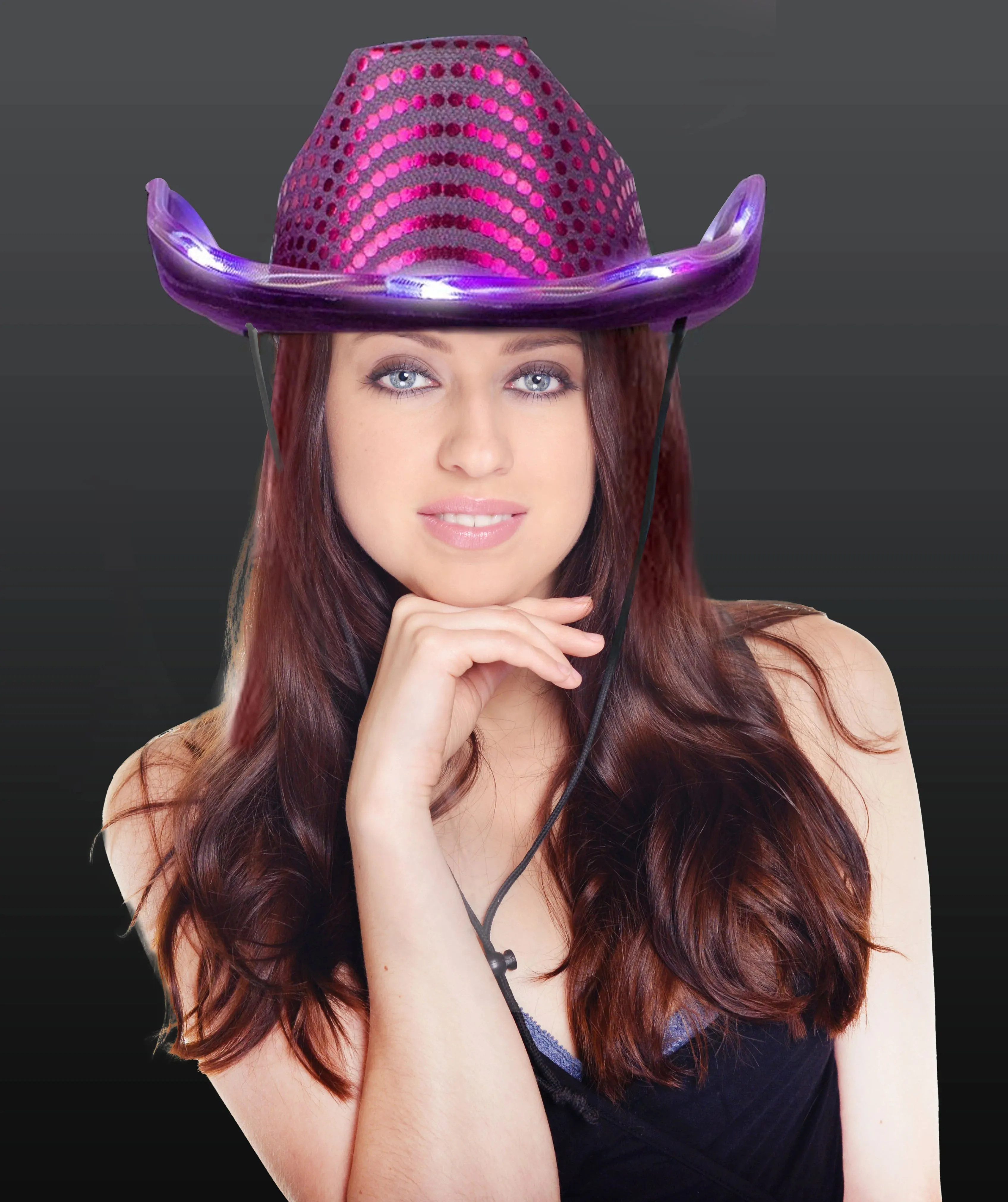 LED Light Up Flashing Sequin Blue & Purple Cowboy Hat - Pack of 2 Hats