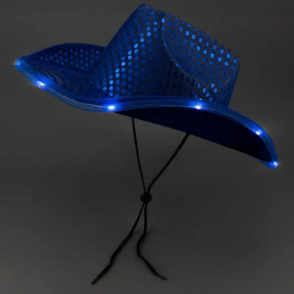 LED Light Up Flashing Sequin Blue & Purple Cowboy Hat - Pack of 2 Hats