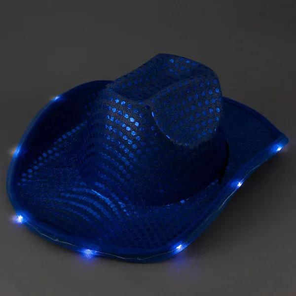 LED Light Up Flashing Sequin Blue & Purple Cowboy Hat - Pack of 2 Hats