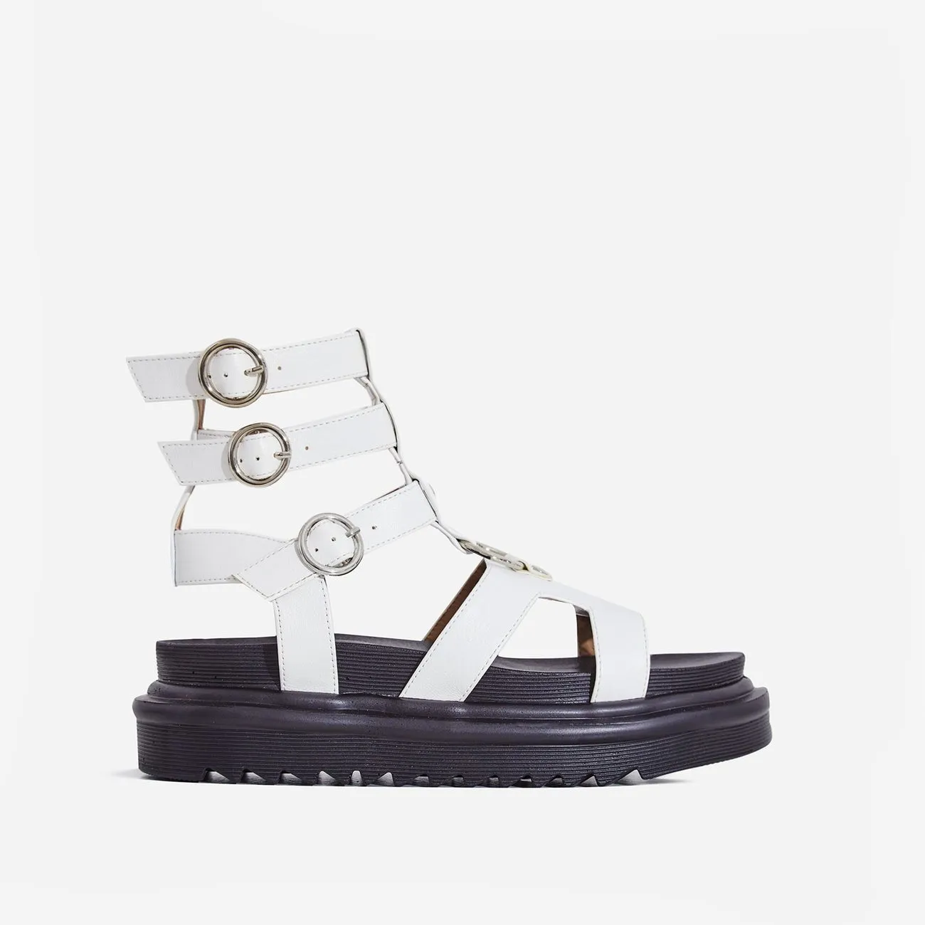 Lemonade Gladys White Gladiator Marten Cushioned Open Toe Platform Sandals