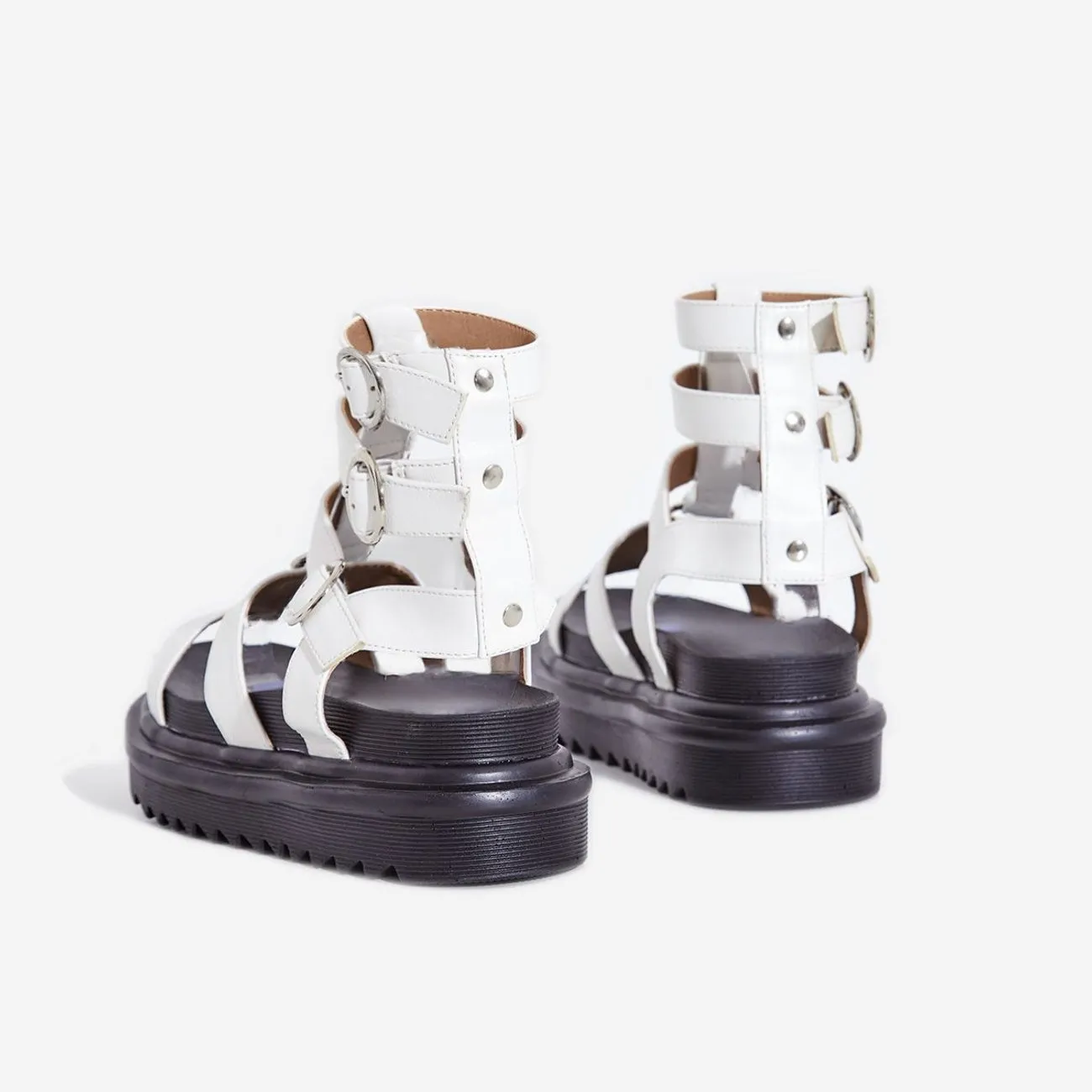 Lemonade Gladys White Gladiator Marten Cushioned Open Toe Platform Sandals