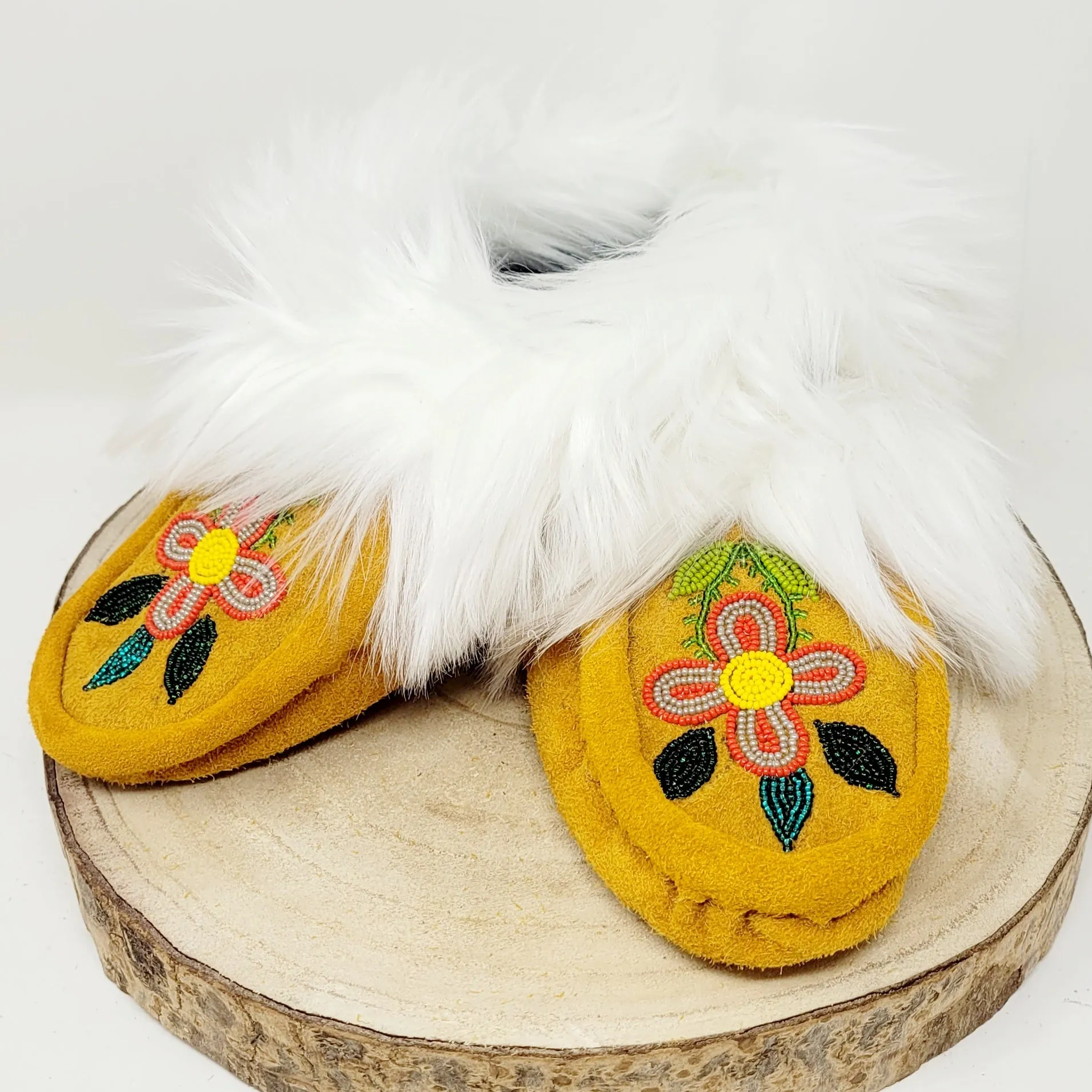 Lena A Beaded Faux Fur Moccasins