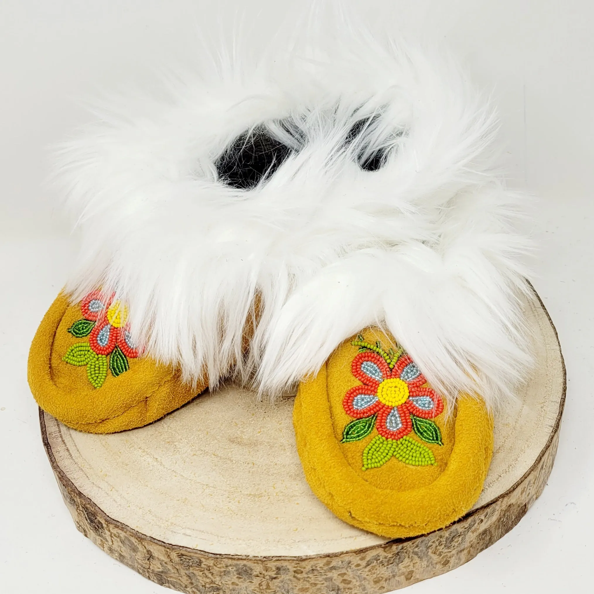 Lena A Beaded Faux Fur Moccasins