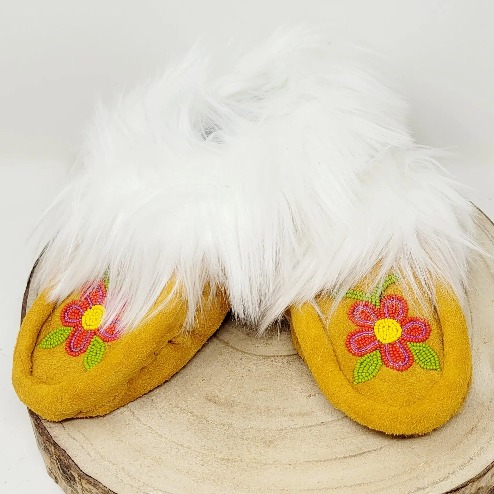 Lena A Beaded Faux Fur Moccasins