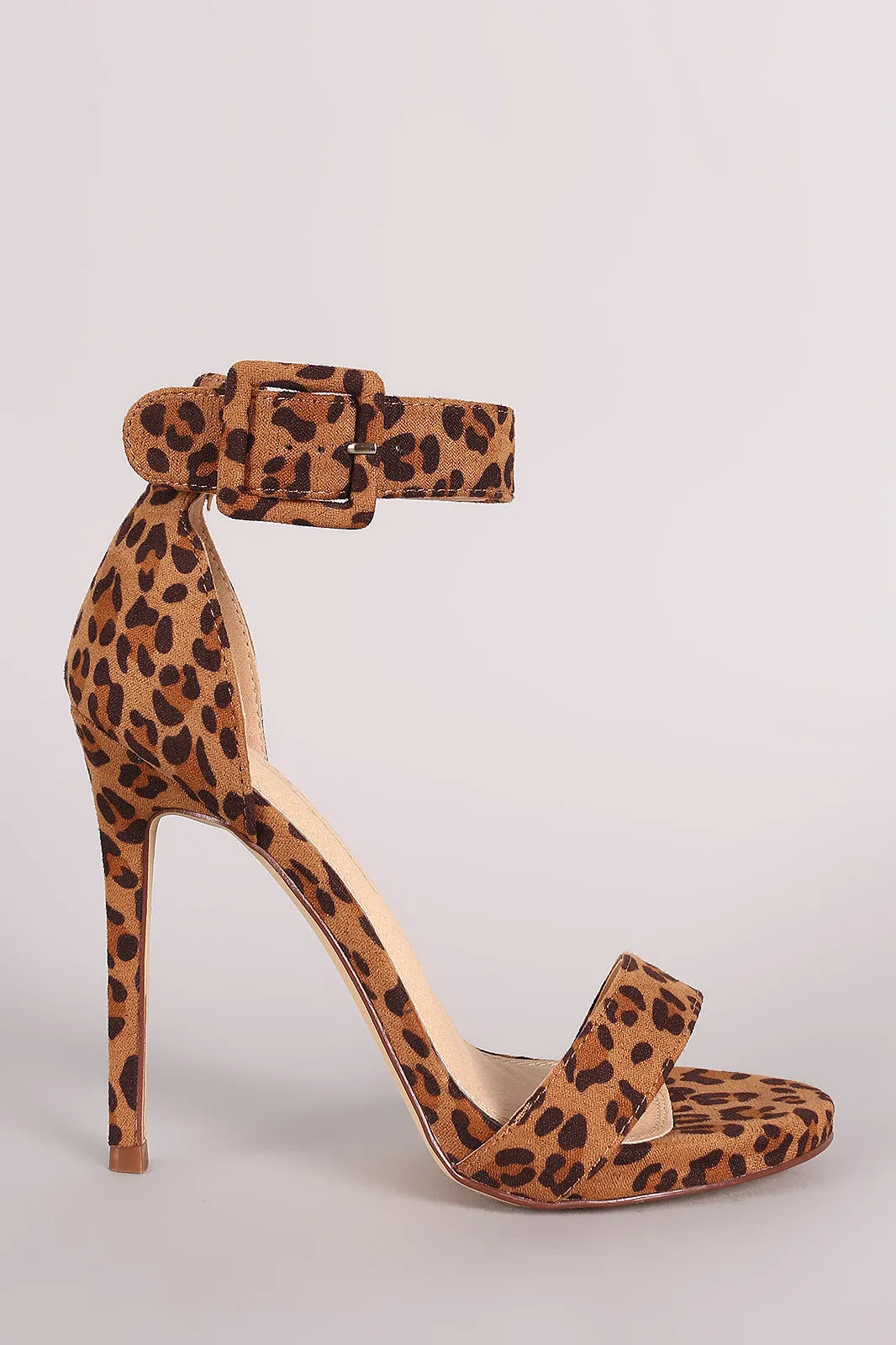 Leopard Buckled Ankle Strap Stiletto Heel