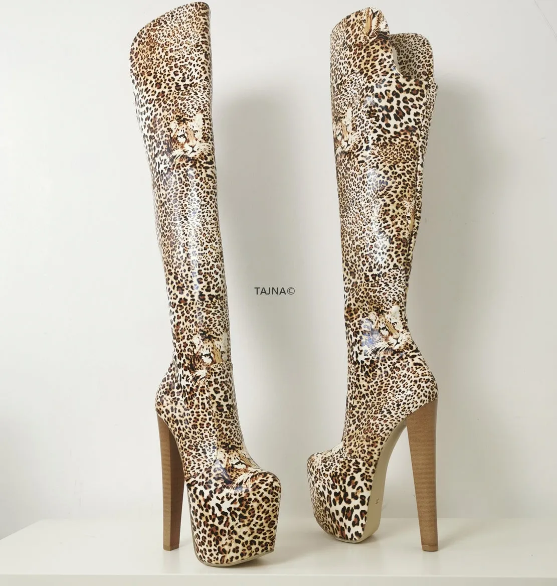 Leopard Over The Knee Boots