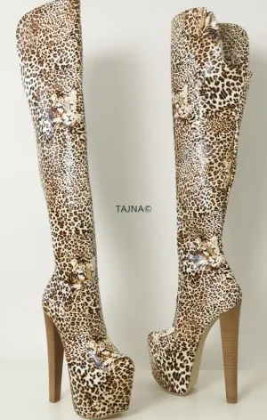 Leopard Over The Knee Boots